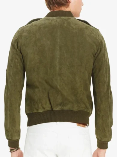 Slim-fit-Olive-Green-Suede-Bomber-Jacket-Mens