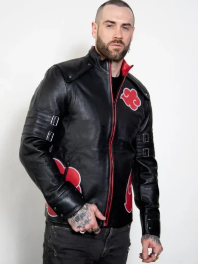 Mens Red Clouds Cloak Black Leather Jacket