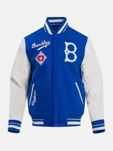 MLB Brooklyn Dodgers Men's Rib Wool Varsity Jacket Royal Blue White