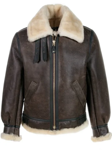 Classic B-3 Sheepskin brown Leather Bomber Jacket