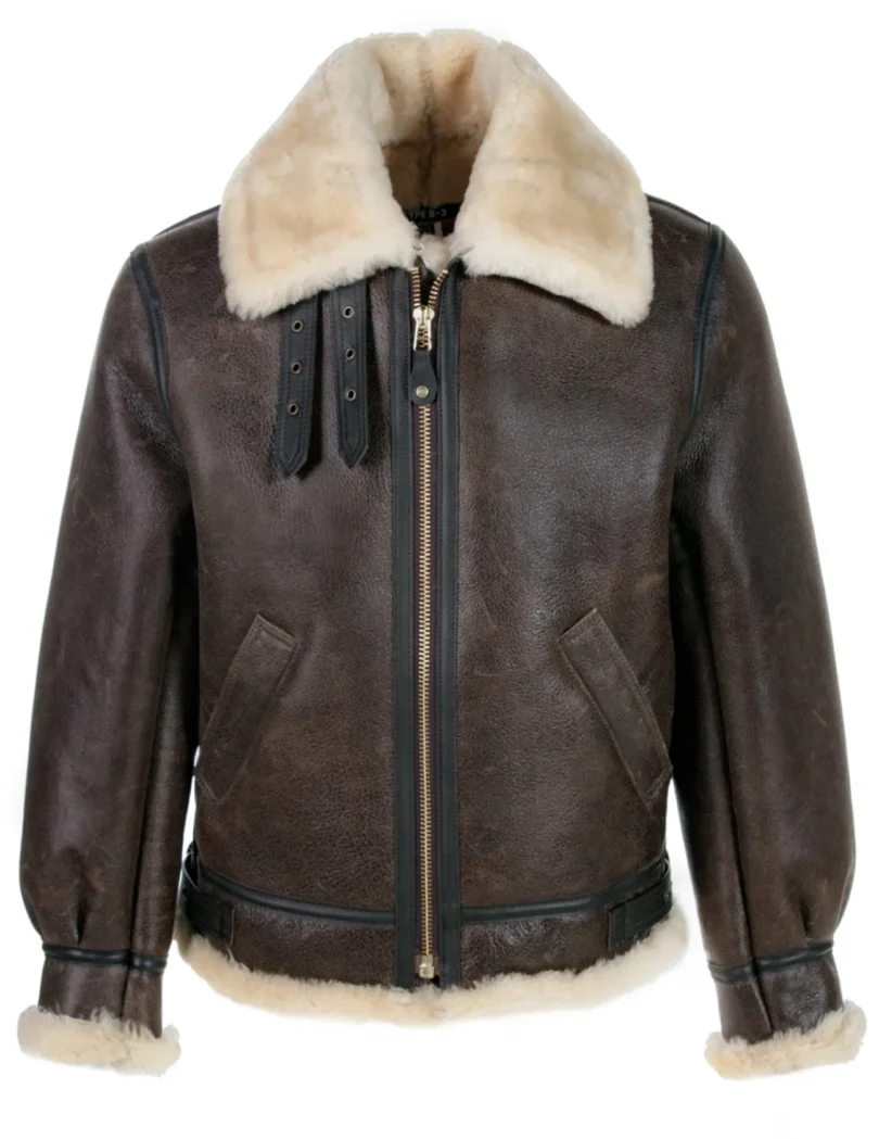Classic B-3 Sheepskin brown Leather Bomber Jacket