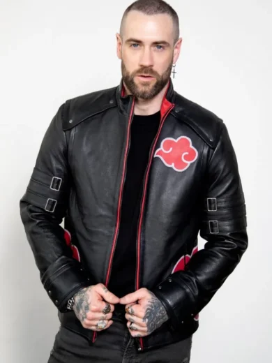 Mens Red Clouds Cloak Black Leather Jacket