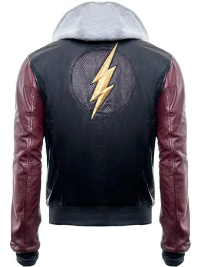 Justice League Barry Allen Flash Leather Jacket With Fleece Hoodie