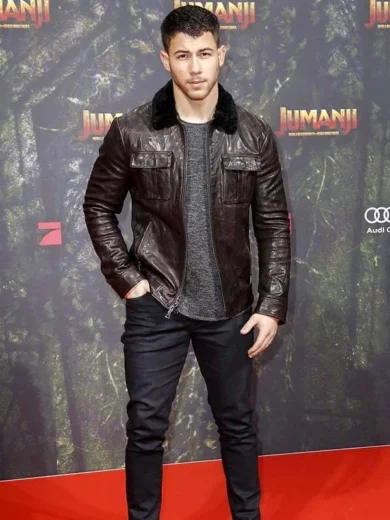 Nick Jonas Jumanji 3 Brown Leather Jacket