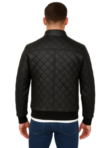 Casual Wear Men Black Quilted Leather Jacket back