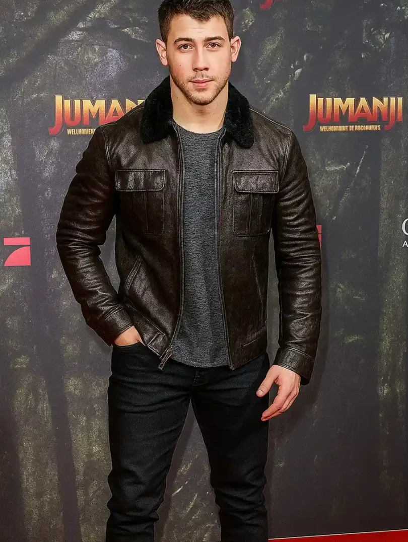 Nick Jonas Jumanji 3 Brown Leather Jacket
