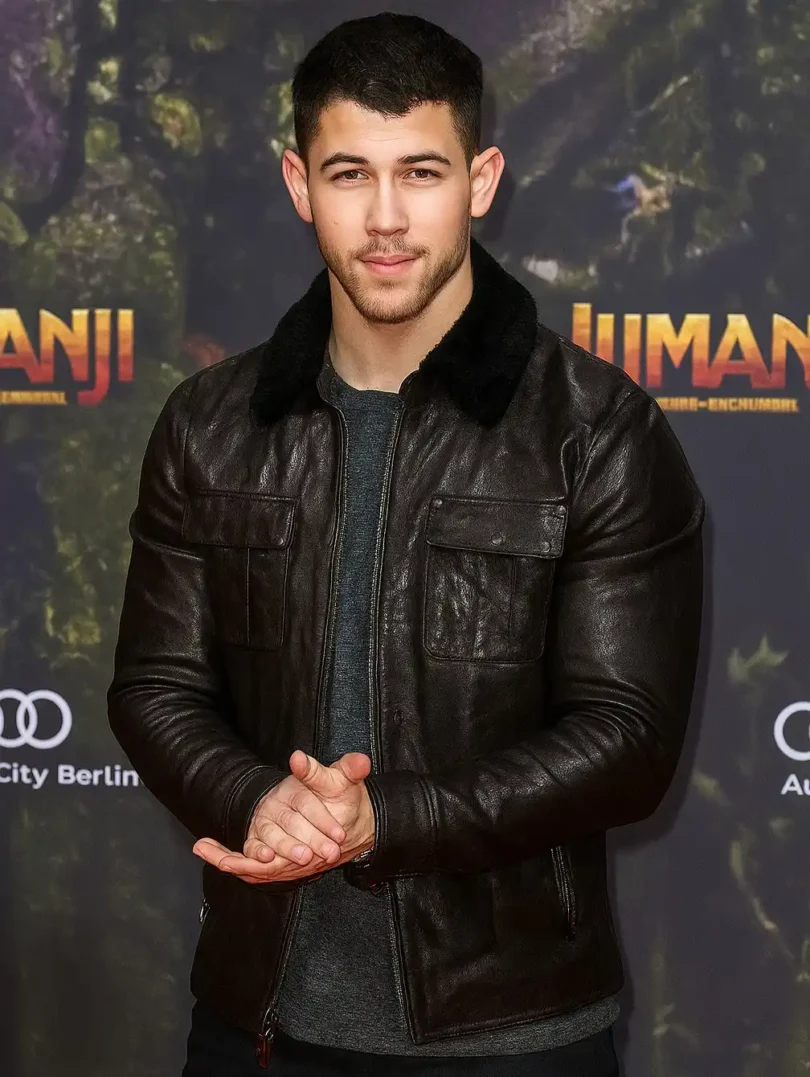 Nick Jonas Jumanji 3 Brown Leather Jacket