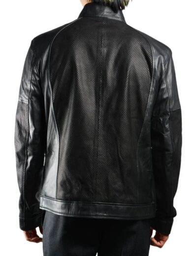 Dotted Style Black Leather Jacket