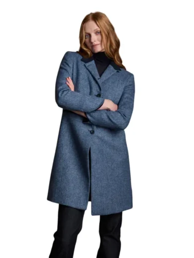 Isabella Tweed Coat - Light Blue Herringbone