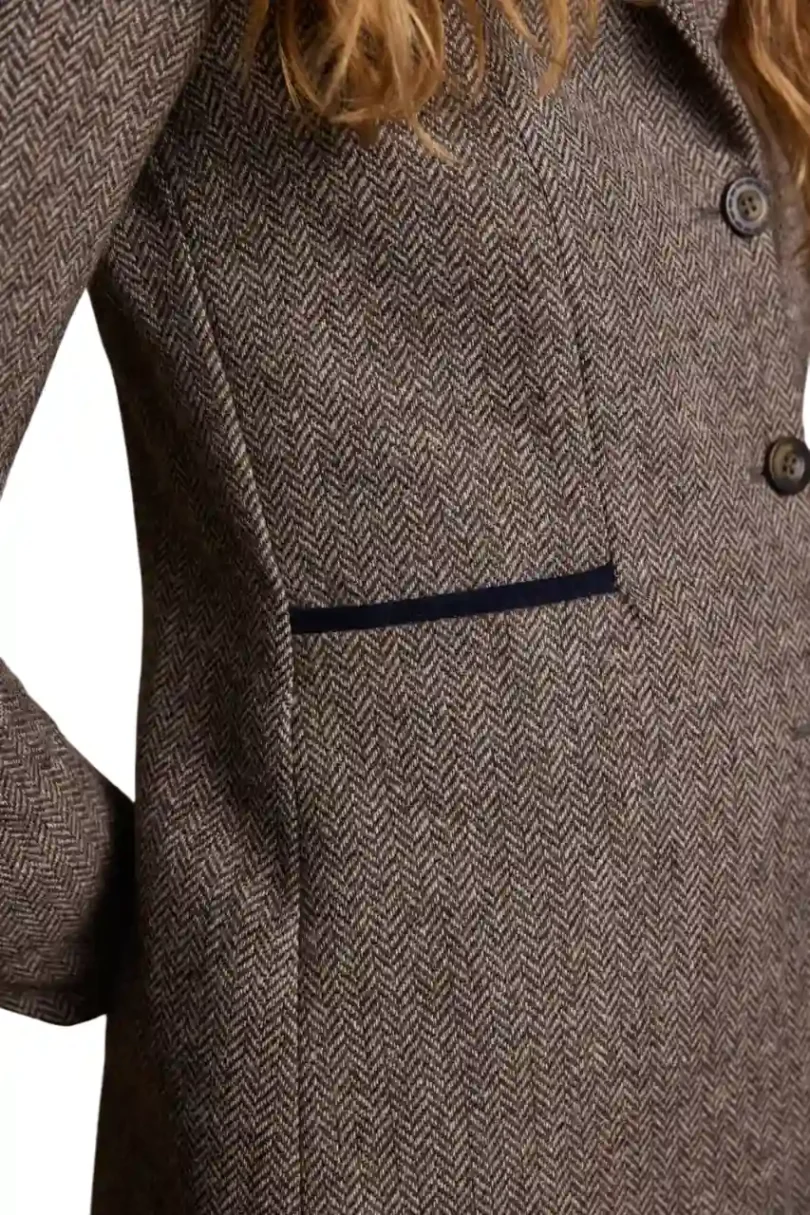 Isabella Tweed Coat - Light Tan Herringbone 2