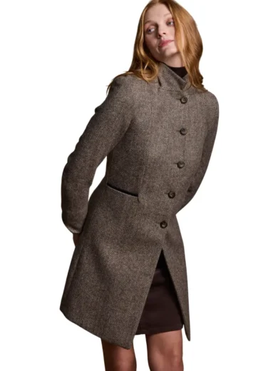Isabella Tweed Coat - Light Tan Herringbone