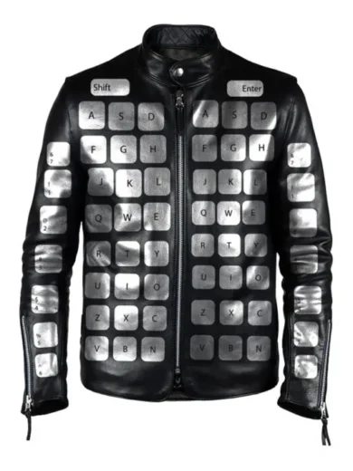 Keyboard Style Black Leather Jacket