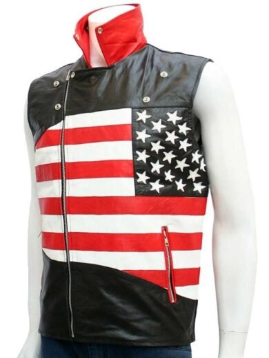 Mens American Flag Motorcycle Leather Vest