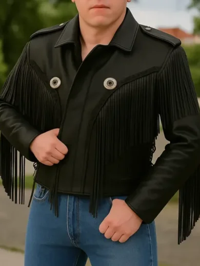 Men’s Biker Fringed Leather Jacket