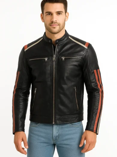 Men’s Black Vintage Skull Design Leather Jacket front