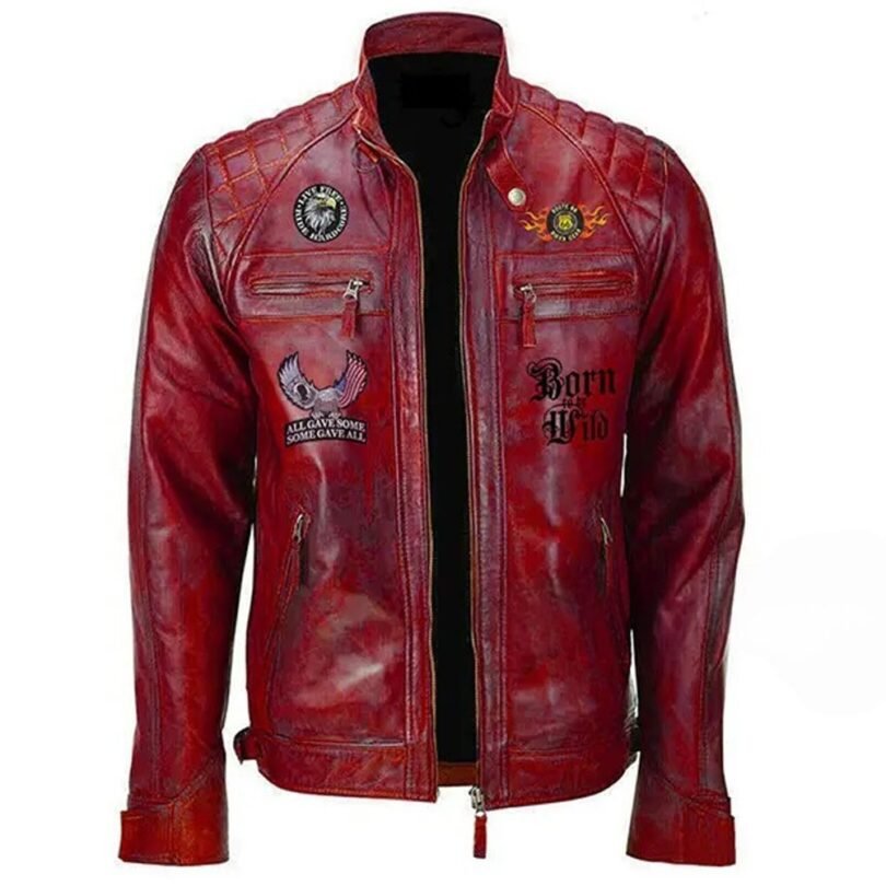 Men’s Born to Rule Red Biker Leather Jacket 1