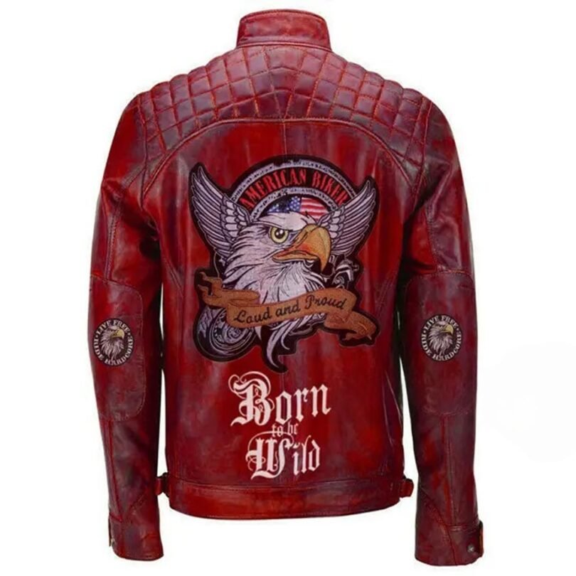 Men’s Born to Rule Red Biker Leather Jacket 2
