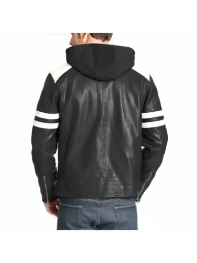 Mens Leather Motorcycle Jacket with Hoodie
