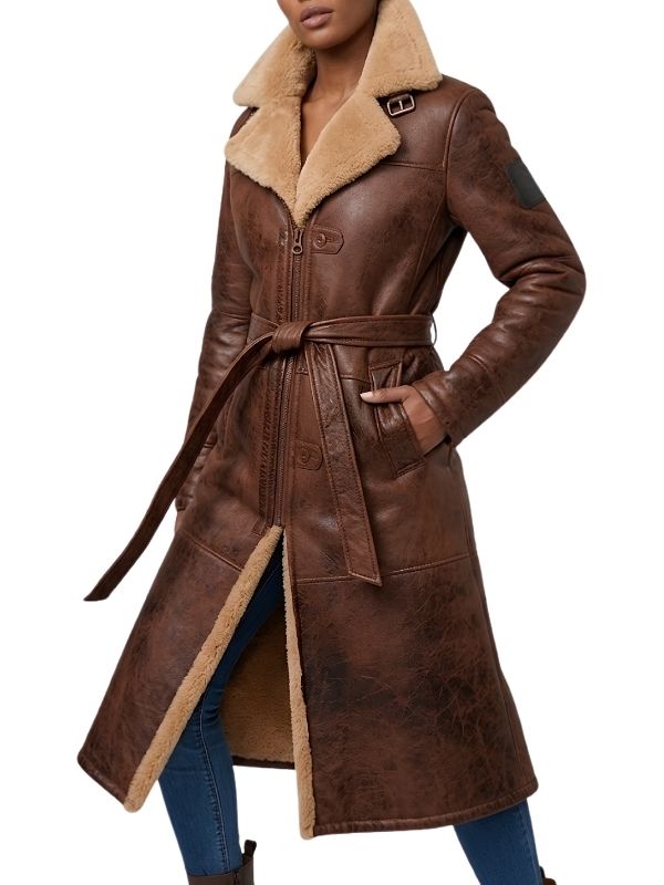Tan Bane Shearling Leather Trench Coat