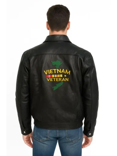 Vietnam Veteran black Leather Jacket