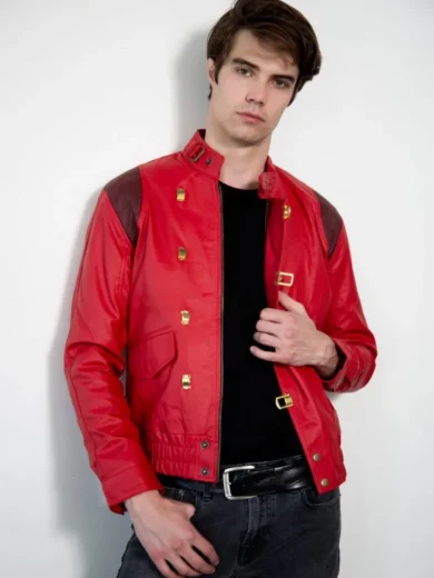 Mens Red Clouds Cloak Black Leather Jacket