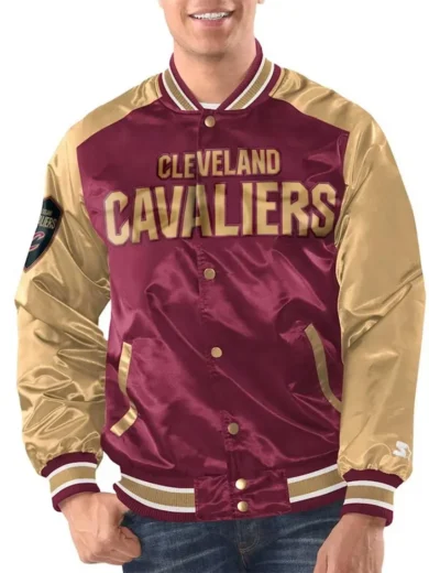 Wine/Gold Cleveland Cavaliers Renegade Varsity Satin Jacket