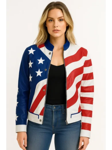 Women American Flag Vanilla Ice Leather Jacket