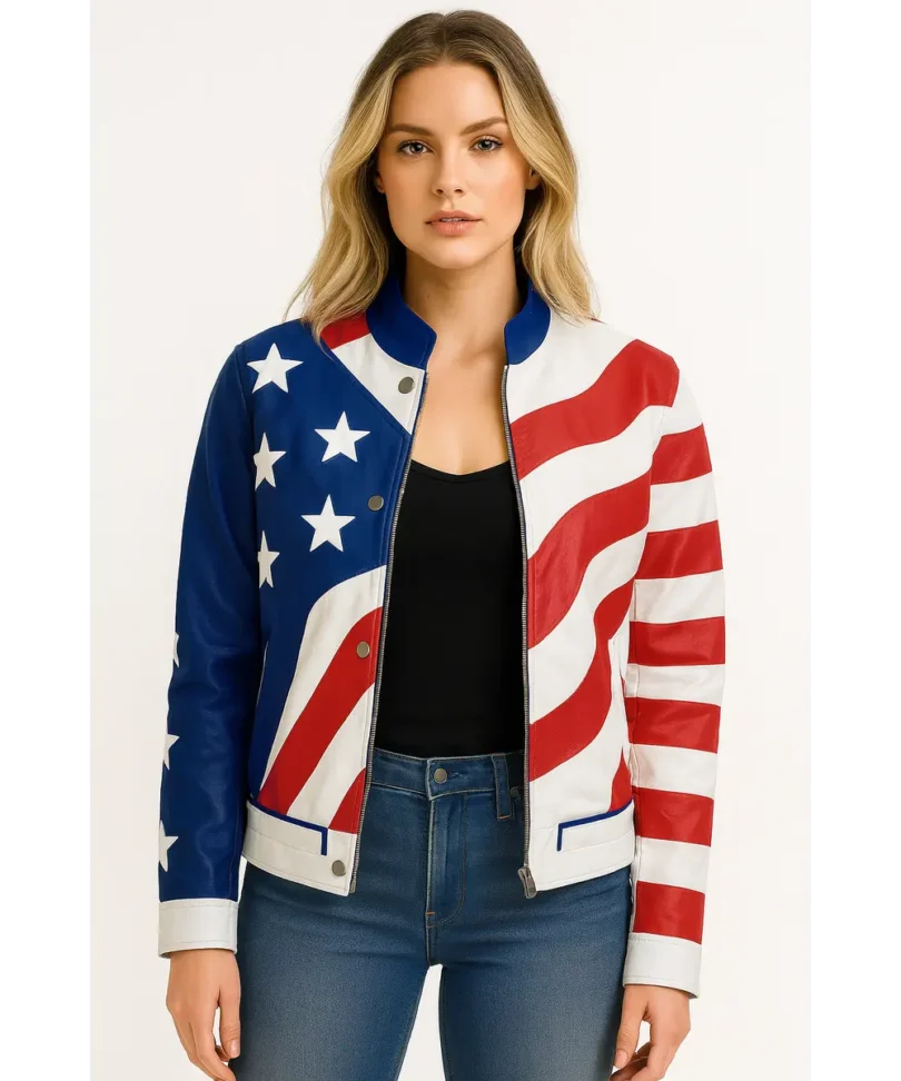 Women American Flag Vanilla Ice Leather Jacket