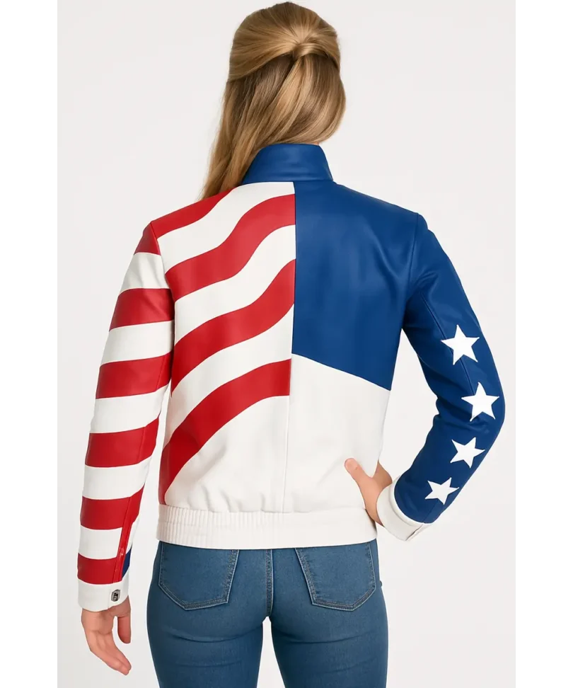 Women American Flag Vanilla Ice Leather Jacket back