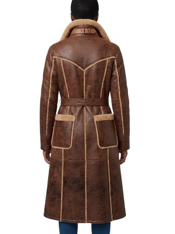 Women Tan Bane Shearling Leather Trench Coat