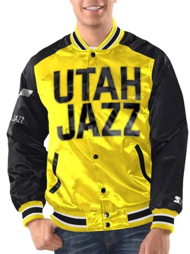 Yellow Black Utah Jazz Renegade Varsity Satin Jacket