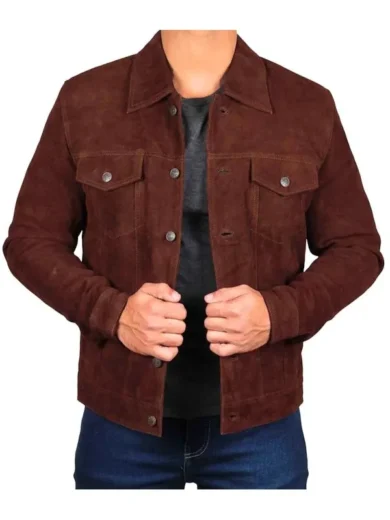Men's Dark Brown Trucker Suede Jacket