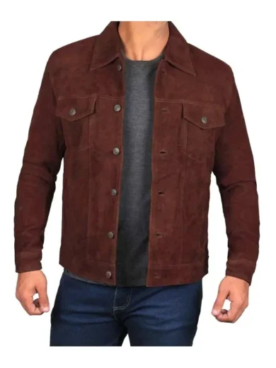 Men's Dark Brown Trucker Suede Jacket