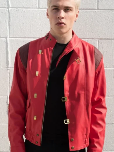 Mens Red Clouds Cloak Black Leather Jacket