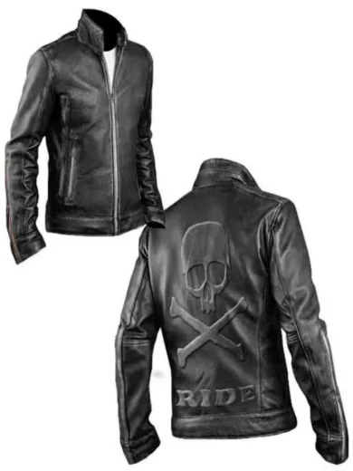 Voguish Bone & Skull Black Leather Jacket For Men