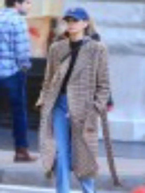 Kaia Gerber Vintage Long Belt Plaid Coat