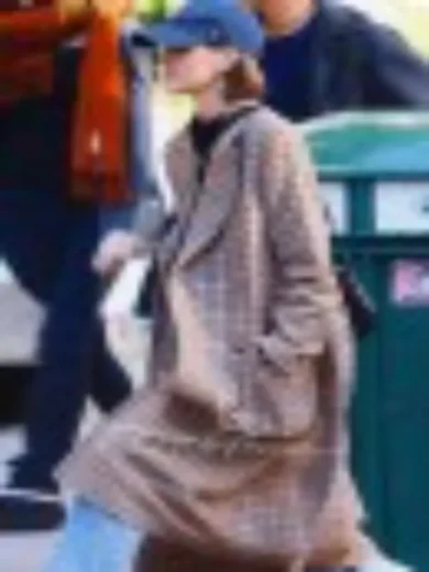 Kaia Gerber Vintage Long Belt Plaid Coat