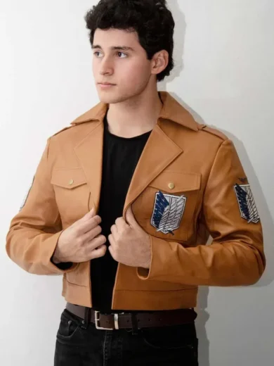 Mens Attack on Titan Brown Leather Jacket