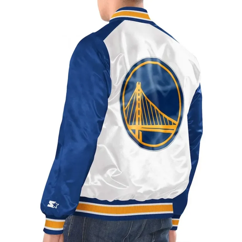White Royal Golden State Warriors Renegade Varsity Satin Jacket