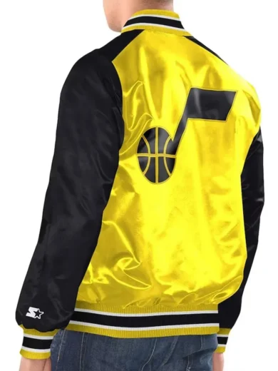 Yellow Black Utah Jazz Renegade Varsity Satin Jacket