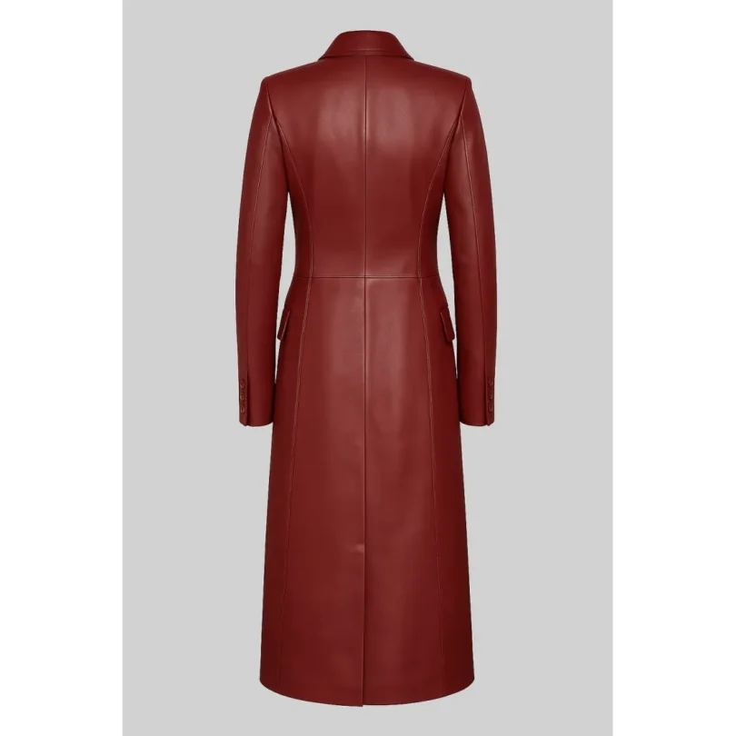 Zendaya Style Burgundy Double-Breasted Leather Trench Coat