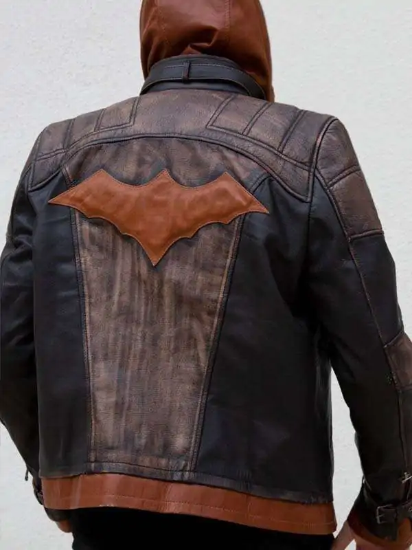 Mens Brown Hood Leather Jacket - Image 2