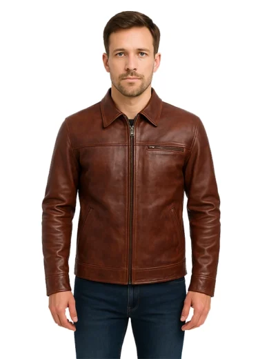 Abstract Maroon Leather Jacket