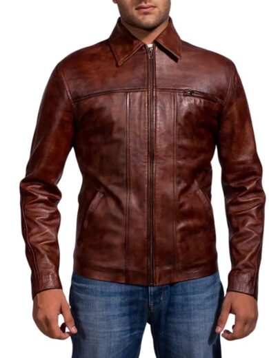 Abstract Maroon Leather Jacket
