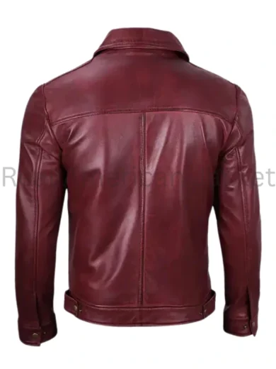 Abstract Maroon Leather Jacket