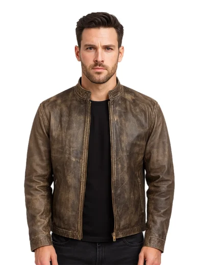 Alex Distressed Brown Leather Biker Jacket