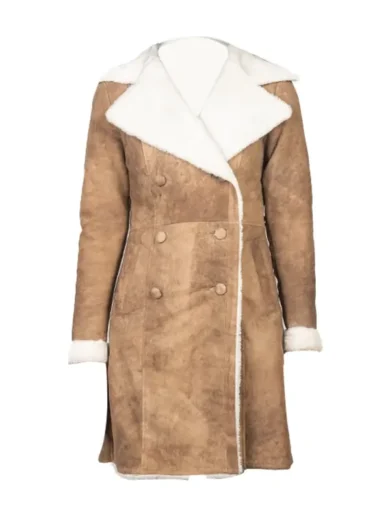 Amie Distressed Brown Double Breasted Shearling Coat
