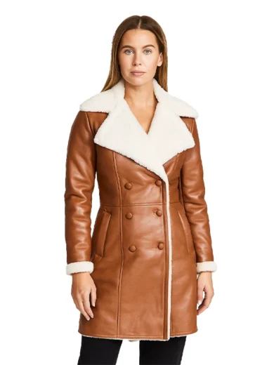 Amie-–-Brown-Double-Breasted-Shearling-Coat