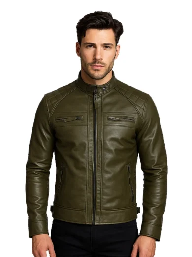 Austin Men Cafe Racer Dark Green Real Leather Jacket