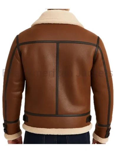 B3 RAF Tan Shearling Leather Aviator Jacket back _ Shop Now